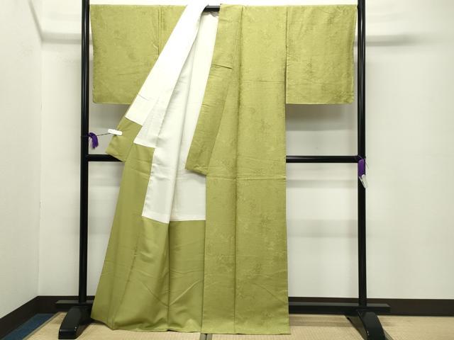 平和屋着物●上質な色無地　立波桐花地紋　青朽葉色　正絹　逸品　未使用　CABD8863gh