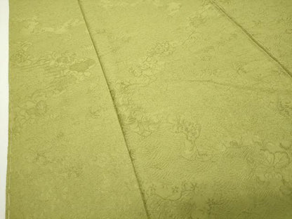 平和屋着物●上質な色無地　立波桐花地紋　青朽葉色　正絹　逸品　未使用　CABD8863gh