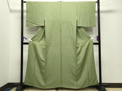 平和屋着物●上質な色無地　辻が花地紋　抹茶色　正絹　逸品　CABD8864gh