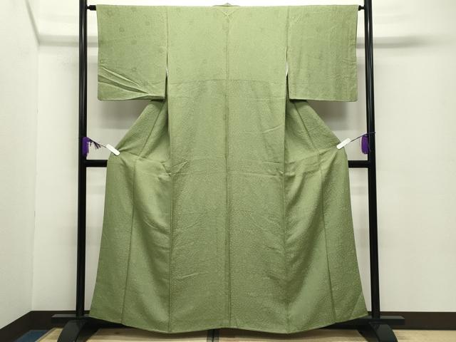 平和屋着物●上質な色無地　辻が花地紋　抹茶色　正絹　逸品　CABD8864gh
