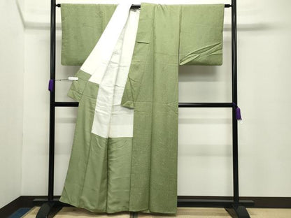 平和屋着物●上質な色無地　辻が花地紋　抹茶色　正絹　逸品　CABD8864gh