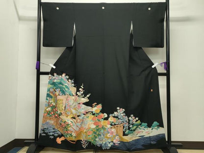 平和屋着物●本加賀友禅作家　毎田仁郎　黒留袖　御所車松竹梅文　暈し染め　金彩　正絹　逸品　CABD8865gh
