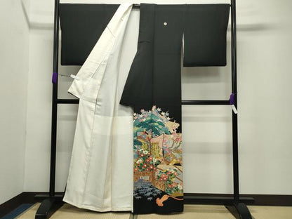 平和屋着物●本加賀友禅作家　毎田仁郎　黒留袖　御所車松竹梅文　暈し染め　金彩　正絹　逸品　CABD8865gh