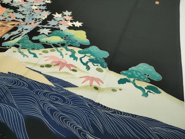 平和屋着物●本加賀友禅作家　毎田仁郎　黒留袖　御所車松竹梅文　暈し染め　金彩　正絹　逸品　CABD8865gh