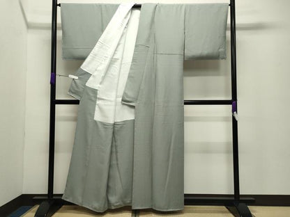 平和屋着物●上質な色無地　舞花地紋　灰青色　正絹　逸品　未使用　CABD8866gh
