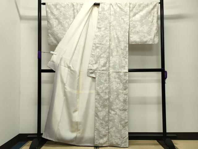 平和屋着物●本場大島紬　白大島　120亀甲　草木文　正絹　逸品　CABD8868gh