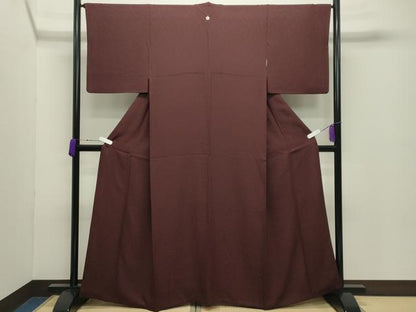 平和屋着物●上質な色無地　吉祥地紋　葡萄色　正絹　逸品　CABD8871gh