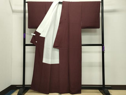 平和屋着物●上質な色無地　吉祥地紋　葡萄色　正絹　逸品　CABD8871gh