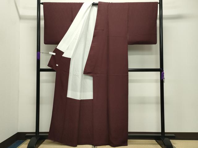 平和屋着物●上質な色無地　吉祥地紋　葡萄色　正絹　逸品　CABD8871gh