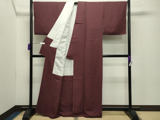 平和屋着物●上質な色無地　花尽し地紋　葡萄茶色　正絹　逸品　未使用　CABD8872gh