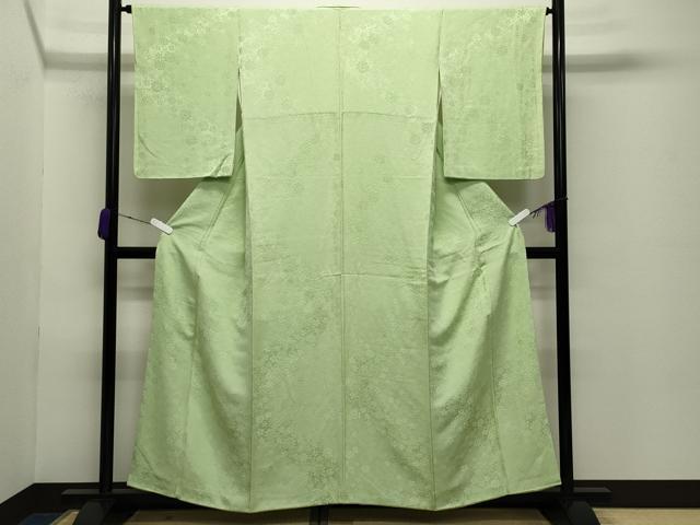 平和屋着物●上質な色無地　舞花地紋　若菜色　正絹　逸品　CABD8873gh 平和屋着物○上質な色無地 舞花地紋 若菜色 正絹 逸品 CABD8873gh