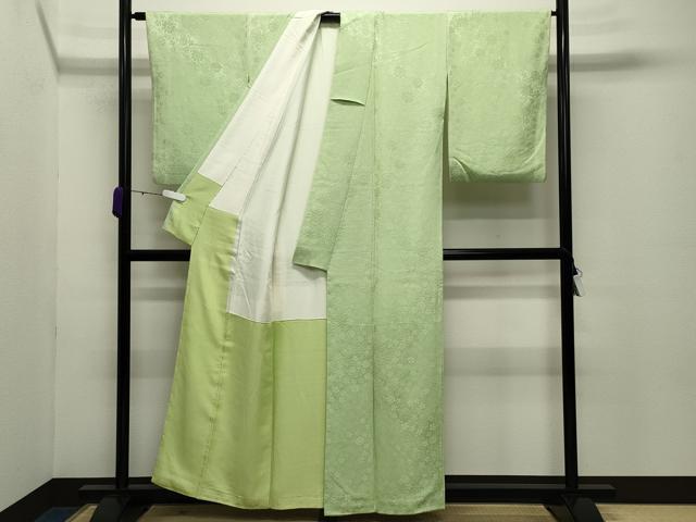 平和屋着物●上質な色無地　舞花地紋　若菜色　正絹　逸品　CABD8873gh 平和屋着物○上質な色無地 舞花地紋 若菜色 正絹 逸品 CABD8873gh