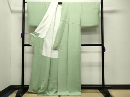 平和屋着物●上質な色無地　花唐草地紋　若菜色　正絹　逸品　未使用　CABD8874gh