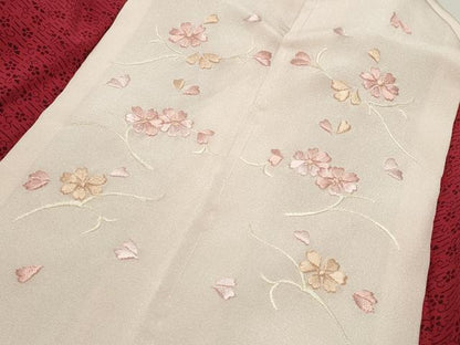 平和屋着物●長襦袢　袷　花唐草文　半衿刺繍　正絹　逸品　CABD8875gh