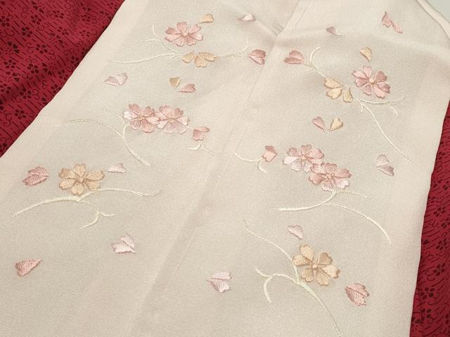 平和屋着物●長襦袢　袷　花唐草文　半衿刺繍　正絹　逸品　CABD8875gh