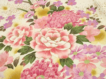 平和屋着物●豪華振袖　刺繍　舞花文　暈し染め　金銀彩　銀通し地　正絹　逸品　CABD8876gh