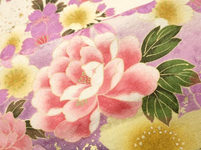 平和屋着物●豪華振袖　刺繍　舞花文　暈し染め　金銀彩　銀通し地　正絹　逸品　CABD8876gh
