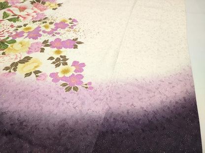 平和屋着物●豪華振袖　刺繍　舞花文　暈し染め　金銀彩　銀通し地　正絹　逸品　CABD8876gh