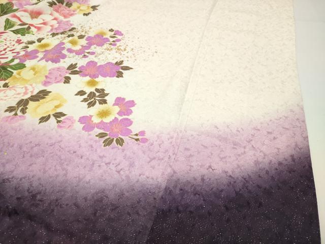 平和屋着物●豪華振袖　刺繍　舞花文　暈し染め　金銀彩　銀通し地　正絹　逸品　CABD8876gh