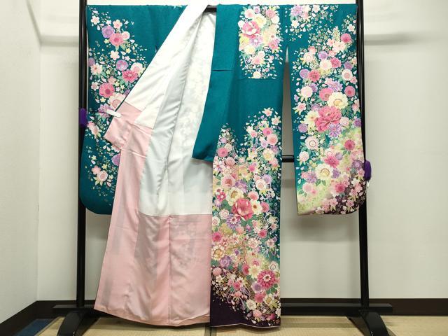 平和屋着物●豪華振袖　刺繍　舞花文　暈し染め　金彩　銀通し地　正絹　逸品　CABD8877gh