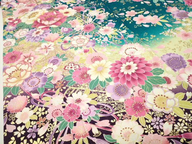 平和屋着物●豪華振袖　刺繍　舞花文　暈し染め　金彩　銀通し地　正絹　逸品　CABD8877gh