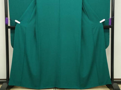 平和屋着物●豪華振袖　色無地　萌葱色　正絹　逸品　CABD8881gh