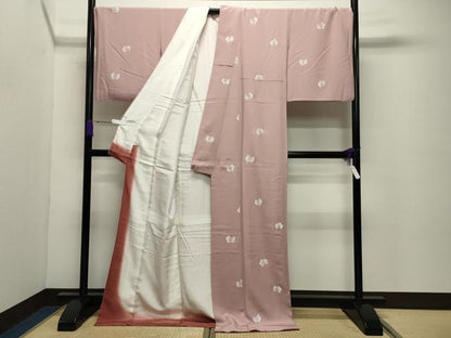 平和屋着物●東京友禅　菅有鬼一　小紋　白鷺　胡蝶蘭　金彩　ロング丈　正絹　逸品　CABD8882gh