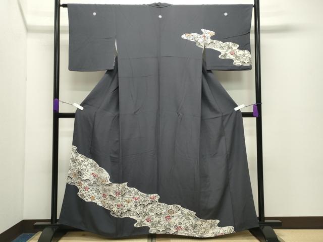 平和屋着物●訪問着　型染め　道長草花文　正絹　逸品　CABD8884gh