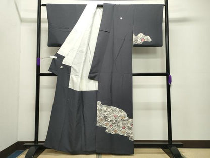 平和屋着物●訪問着　型染め　道長草花文　正絹　逸品　CABD8884gh