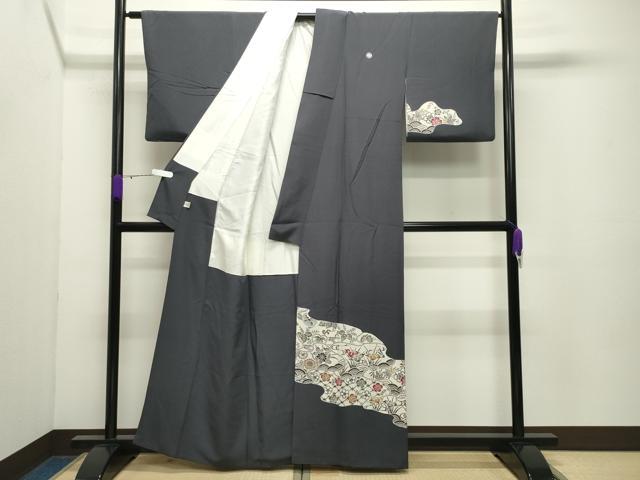 平和屋着物●訪問着　型染め　道長草花文　正絹　逸品　CABD8884gh