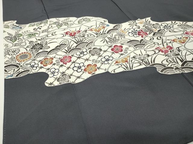 平和屋着物●訪問着　型染め　道長草花文　正絹　逸品　CABD8884gh