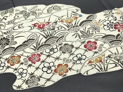平和屋着物●訪問着　型染め　道長草花文　正絹　逸品　CABD8884gh