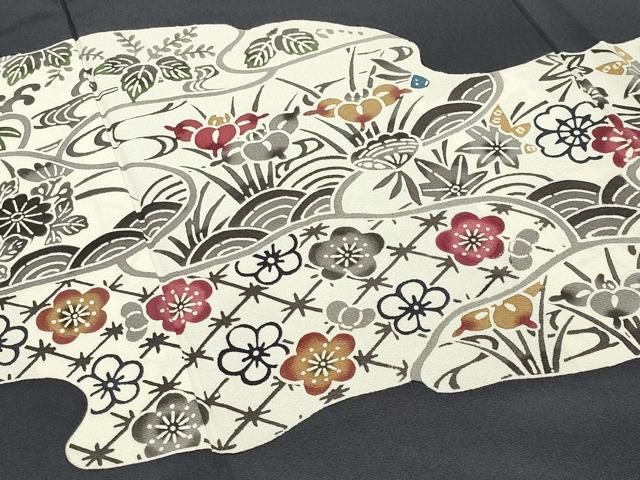 平和屋着物●訪問着　型染め　道長草花文　正絹　逸品　CABD8884gh