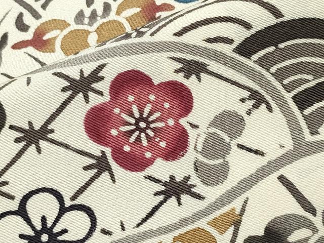 平和屋着物●訪問着　型染め　道長草花文　正絹　逸品　CABD8884gh