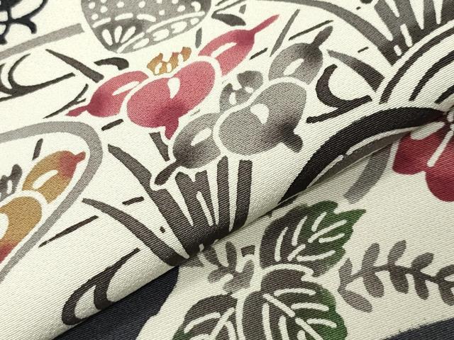 平和屋着物●訪問着　型染め　道長草花文　正絹　逸品　CABD8884gh