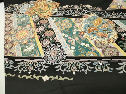 平和屋着物●豪華黒留袖　駒刺繍　鳳凰花唐草文　金彩　正絹　逸品　CABD8887gh