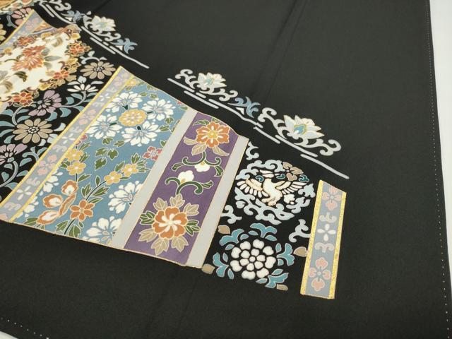 平和屋着物●豪華黒留袖　駒刺繍　鳳凰花唐草文　金彩　正絹　逸品　CABD8887gh