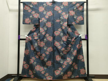 平和屋着物●本場大島紬　7マルキ　草花文　正絹　逸品　CABD8888gh