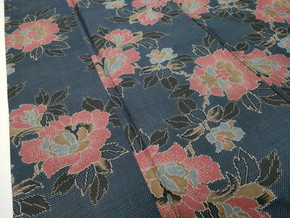 平和屋着物●本場大島紬　7マルキ　草花文　正絹　逸品　CABD8888gh