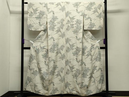 平和屋着物●上質な小紋　型染め　休み鳥花唐草文　正絹　逸品　CABD8889gh