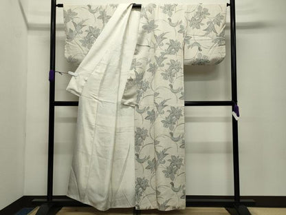 平和屋着物●上質な小紋　型染め　休み鳥花唐草文　正絹　逸品　CABD8889gh