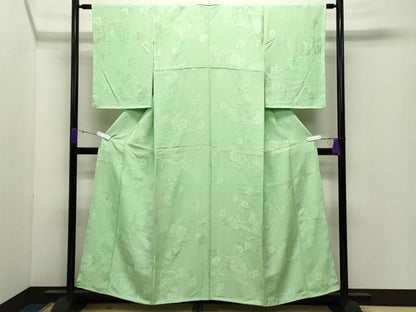 平和屋着物●上質な色無地　枝梅地紋　苗色　正絹　逸品　未使用　CABD8890gh