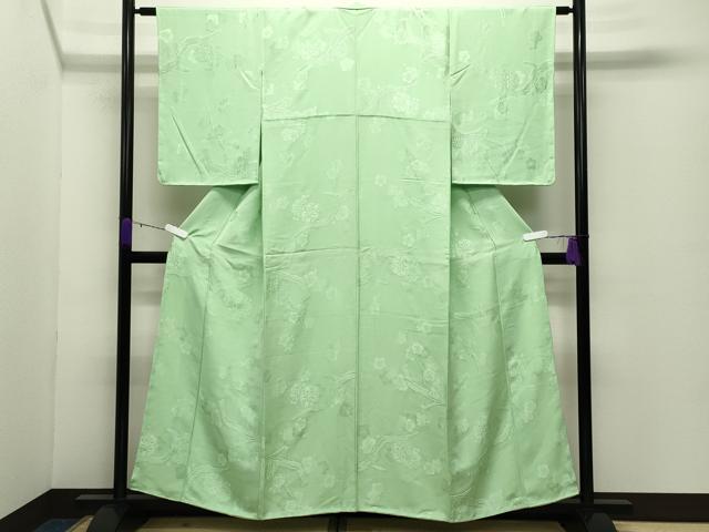 平和屋着物●上質な色無地　枝梅地紋　苗色　正絹　逸品　未使用　CABD8890gh