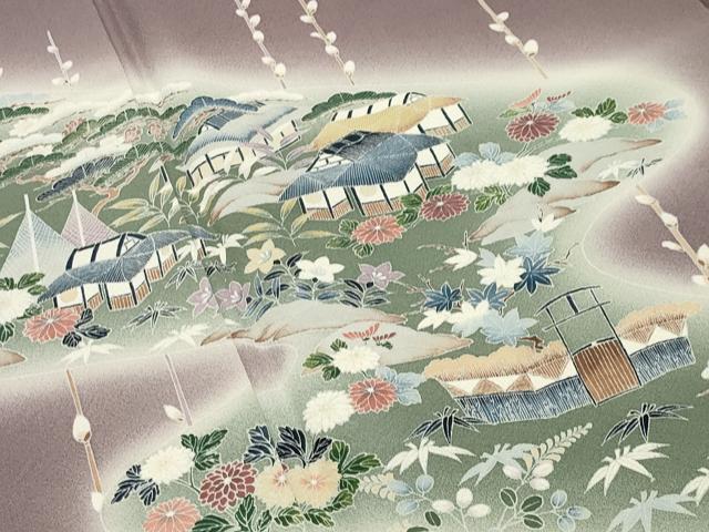平和屋着物●染色作家　佐藤修平　訪問着　風景松竹梅文　暈し染め　正絹　逸品　CABD8893gh