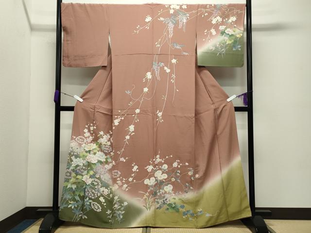 平和屋着物●訪問着　友禅　枝花文　暈し染め　正絹　逸品　CABD8896gh