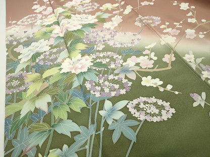 平和屋着物●訪問着　友禅　枝花文　暈し染め　正絹　逸品　CABD8896gh