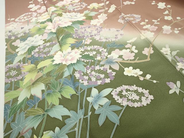 平和屋着物●訪問着　友禅　枝花文　暈し染め　正絹　逸品　CABD8896gh