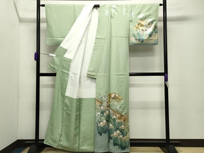 平和屋着物●訪問着　流水地紙花文　暈し染め　金銀彩　正絹　逸品　未使用　CABD8897gh