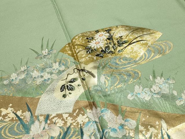 平和屋着物●訪問着　流水地紙花文　暈し染め　金銀彩　正絹　逸品　未使用　CABD8897gh