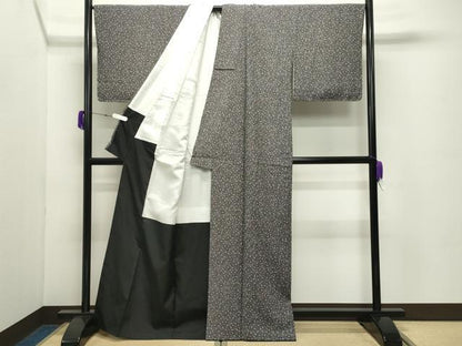 平和屋着物●上質な小紋　大小あられ　黒地　正絹　逸品　CABD8899gh